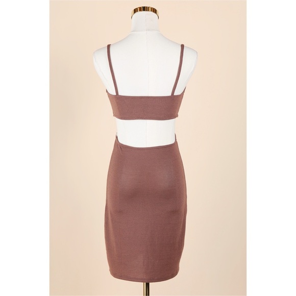Sz S Divided By H&M Keyhole Cut Out  Sleeveless Mini Dress In Brown GUC - Picture 4 of 4